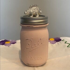 Pink Mason Jar with Silver Dinosaur Lid
